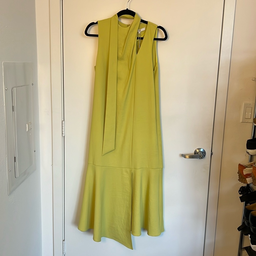 Tibi lime green chalky drape pleat neck trapeze dress